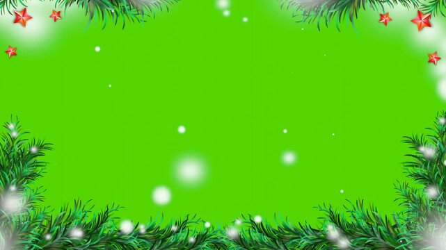 Winter background with fir branches and snowfall animation.