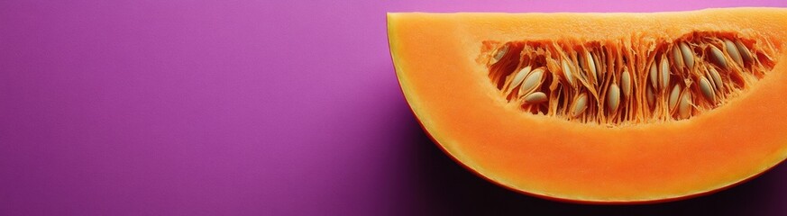 Butternut squash slice on purple background.