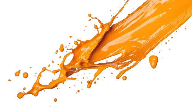 Orange liquid splash frozen in motion isolated on transparent background