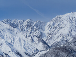冬の北アルプスの山並み　長野県白馬村