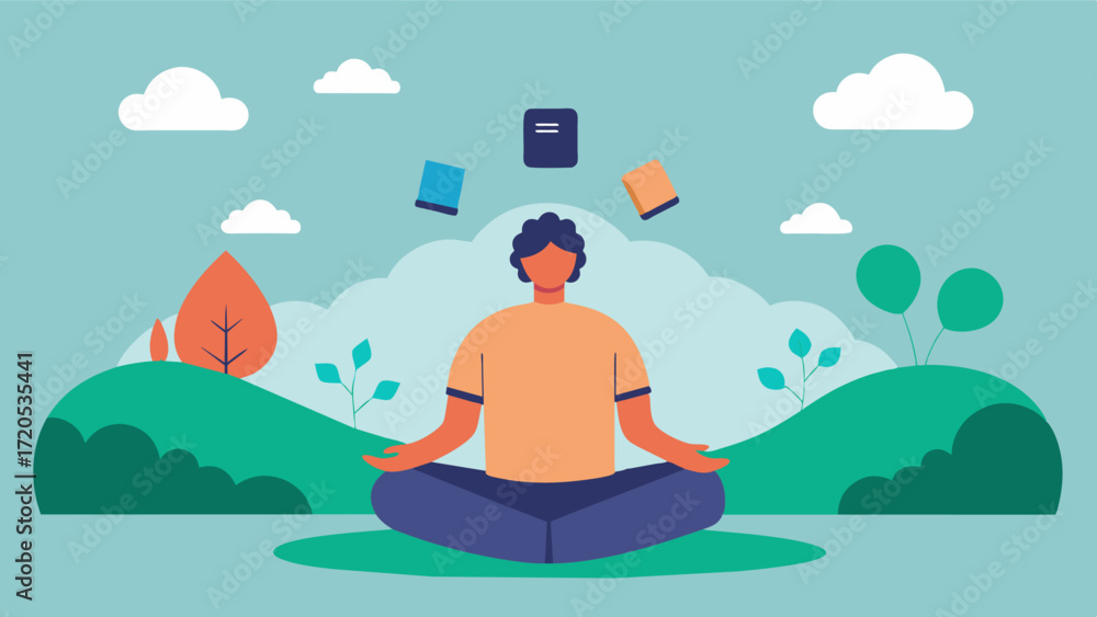 Aufkleber a person sitting in a peaceful outdoor setting surrounded by nature and using memory cards as a way 