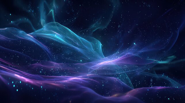Abstract Digital Nebula with Turquoise and Violet Particles