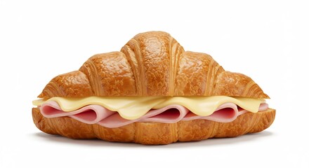 Golden croissant sandwich boasts delicious ham cheese filling bright studio lighting. AI Generated