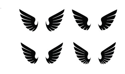 Fototapeta premium Collection of elegant black stylized wings, ideal for graphic design, logos, emblems, and visual branding projects, symbolizing freedom and aspiration
