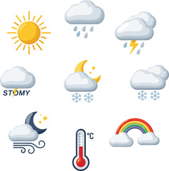 Fototapeta premium Collection of weather icons representing various atmospheric conditions