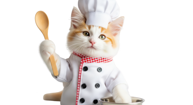 Adorable Kitten Dressed as Chef creative illustration featuring humorous, cute, kitten, portrait, playful, meow