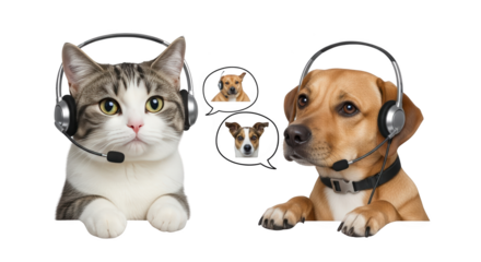 Animals Wearing Headphones Customer Service creative illustration featuring support team, illustration, digital art, support,