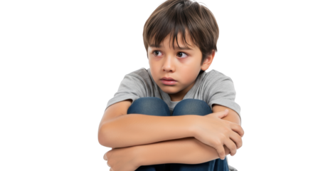 Anxious Boy Sitting Looking Away creative illustration featuring eyes, young, kid, white, contemplation, looking modern