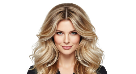 Naklejka premium Beautiful Blonde Woman Portrait Smiling creative illustration featuring model, confident, studio, hair, cheerful, young modern concept