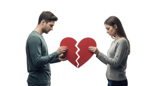 Broken Heart Couple Separating Sad Relationship End creative illustration featuring woman, broken, human, emotions,