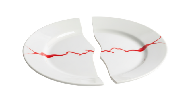 Broken Plate with Red Decorative Lines creative illustration featuring brokenness, isolated, background, broken, elegant,