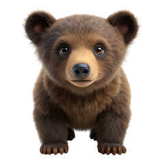 Fototapeta premium Realistic 3d model of a baby bear cub with thick brown fur and large expressive eyes cutout png isolated on a transparent background