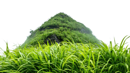Vibrant Green Hill Covered in Lush Grass and Dew Drops, Isolated Natural Landscape Element for Design. PNG Transparent Icon