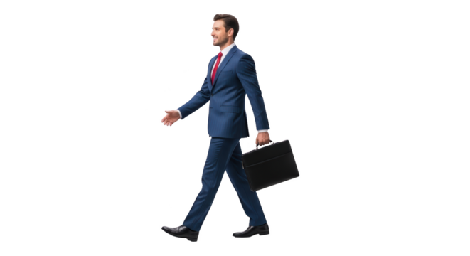 Confident Businessman Walking with Briefcase creative illustration featuring optimistic, planning, finance, economy, elegant, success modern concept design for