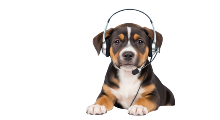 Cute Puppy Wearing a Headset creative illustration featuring customer service, pet, portrait, job, adorable, call center modern
