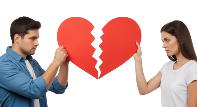 Couple Holding Broken Heart Symbol creative illustration featuring loneliness, anger, together, man, future, symbol modern