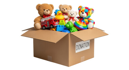 Donation Box Filled with Childrens Toys creative illustration featuring donation box, reuse, education, toys, help,