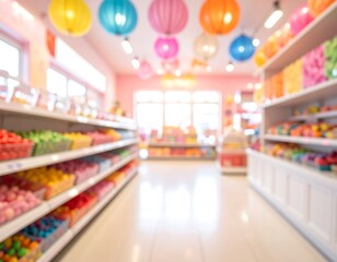 Blurred view of a colorful candy store