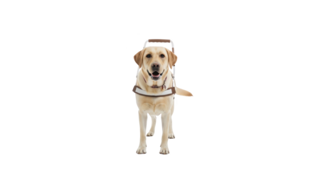 Friendly Guide Dog Labrador in Harness Isolated on White creative illustration featuring golden, assistance, independence, impaired,