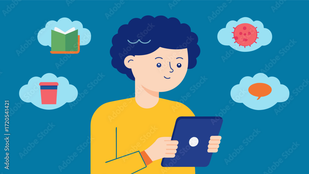 Aufkleber a person using a tablet or smartphone to access memory attention and problemsolving exercises during