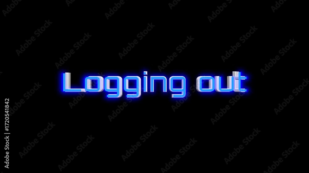 Poster 3d style logging out text spinning animation with glowing effect