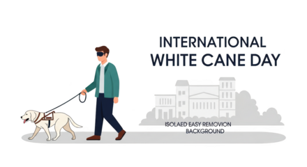 International White Cane Day Blind Man with Guide Dog creative illustration featuring flat, equality, design, impaired, trust, care