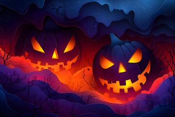 Fototapeta premium Celebrate Halloween Night with Spooky Pumpkins, Ghosts, Witches, and Magic, Bringing Mystery, Fun, and Fright to Autumn Festivities Everywhere