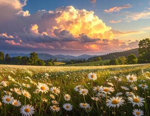 Golden hour meadow panorama
