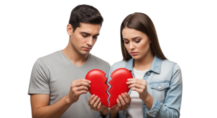 Sad Couple Holding Broken Heart Relationship Problems creative illustration featuring emotional, red, romance, relationship, crisis, despair