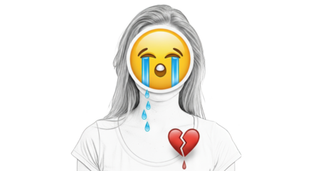 Sad Emoji Woman Art Illustration creative illustration featuring digital illustration, sad, depressed, crying, emoticons, digital art