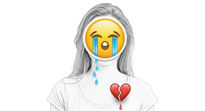 Sad Emoji Woman Art Illustration creative illustration featuring digital illustration, sad, depressed, crying, emoticons, digital art