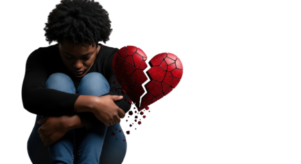 Sadness Broken Heart Woman Emotion creative illustration featuring black woman, sad, cry, sorrowful, solitude, emotional modern concept