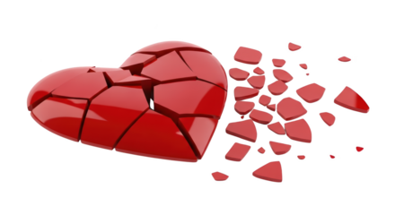 Shattered Red Heart on White creative illustration featuring design, shape, illustration, 3D, art, end modern concept