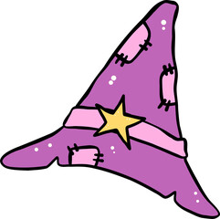 Halloween Cartoon Witch Hat With Star Illustration Hand Drawn