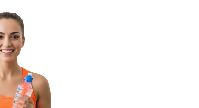 Smiling Woman Holding Water Bottle Fitness Hydration Health creative illustration featuring fitness, white background, athletic, strong, spring, - Powered by Adobe