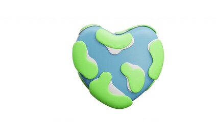 3D animation of a heart-shaped Earth with blue oceans and green continents, perfect for eco-friendly, sustainability, and Earth Day projects