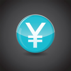 Fototapeta premium Japanese Yen currency sign Icon on shiny aqua blue sphere. Currency Symbol Vector. Illustration of shiny blue circle. Financial, economic, crypto, investment design concepts
