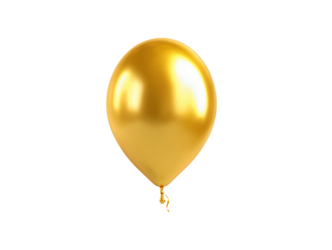 Isolated shiny gold balloon with string on a transparent and white background, concept for celebration event, luxury design and festive decoration