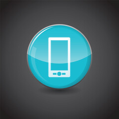 Mobile Icon on shiny aqua blue sphere. Symbol Vector. Illustration of shiny blue circle. design concepts