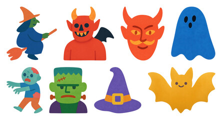 Obraz premium PNG Colorful Halloween character illustrations, element set on transparent background