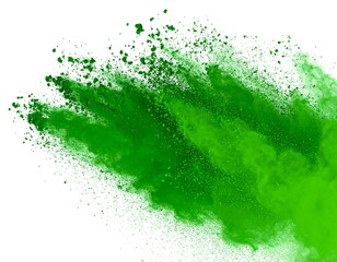 Bright green powder explosion on white background
