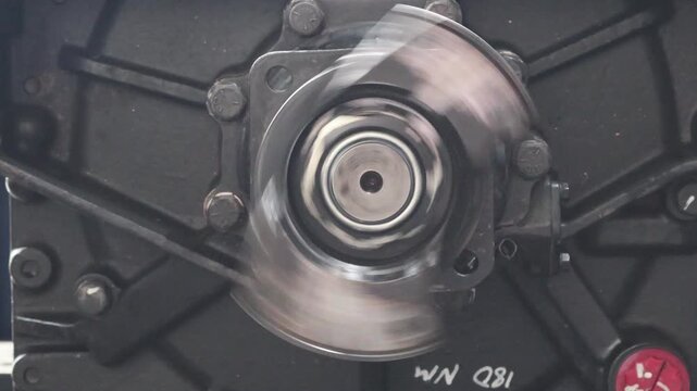 Allison transmission on test stand or test bench, showing output flange or yolk rotating on high speed.