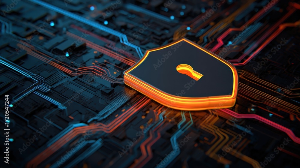 Fototapete abstract digital shield with circuit background representing cybersecurity and data protection in mo