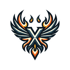 Logo with the letter X + wings of a firebird on a white background