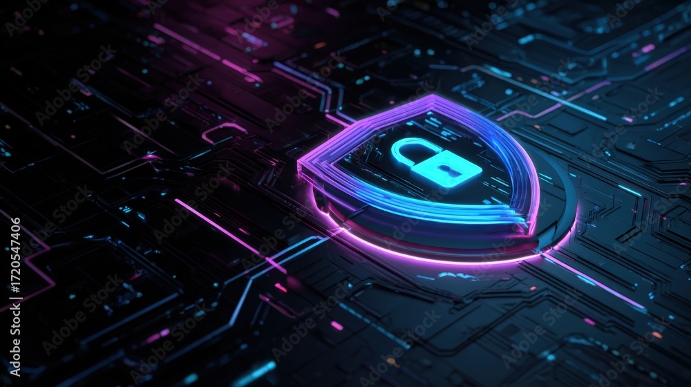 Poster colorful digital background with lock symbol representing cyber security and data protection concept