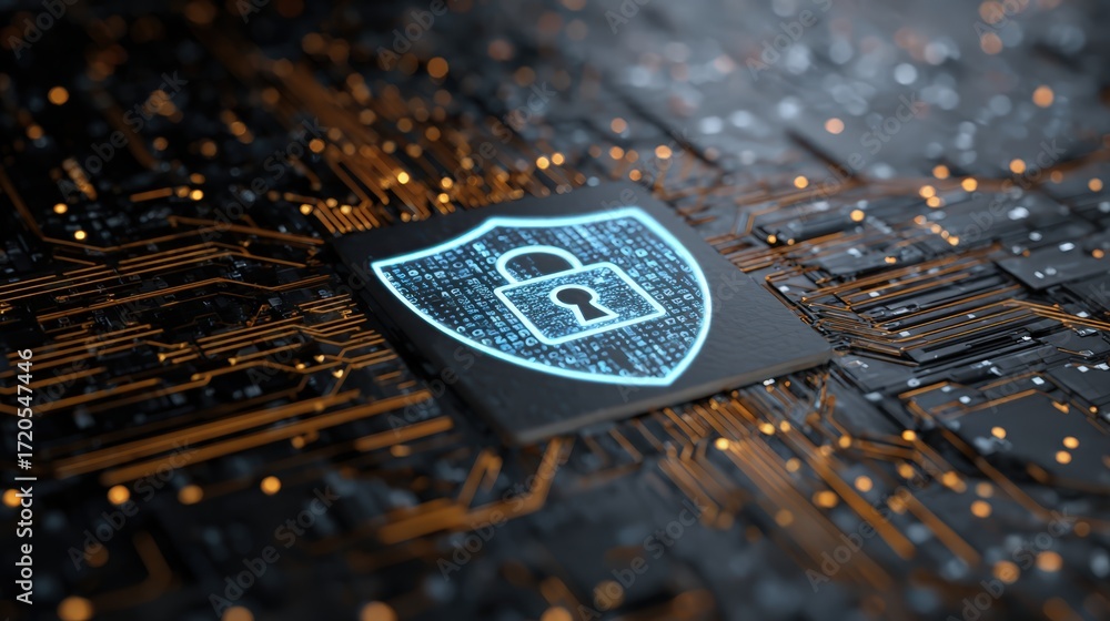 Fototapete secure digital background with lock symbol enclosed in shield shape highlighting cybersecurity techn