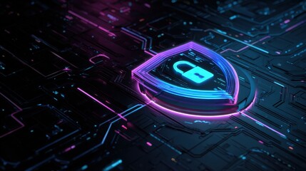 Colorful Digital Background with Lock Symbol Representing Cyber Security and Data Protection Concepts in Futuristic Design