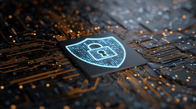 Secure Digital Background with Lock Symbol Enclosed in Shield Shape Highlighting Cybersecurity Technology and Data Protection