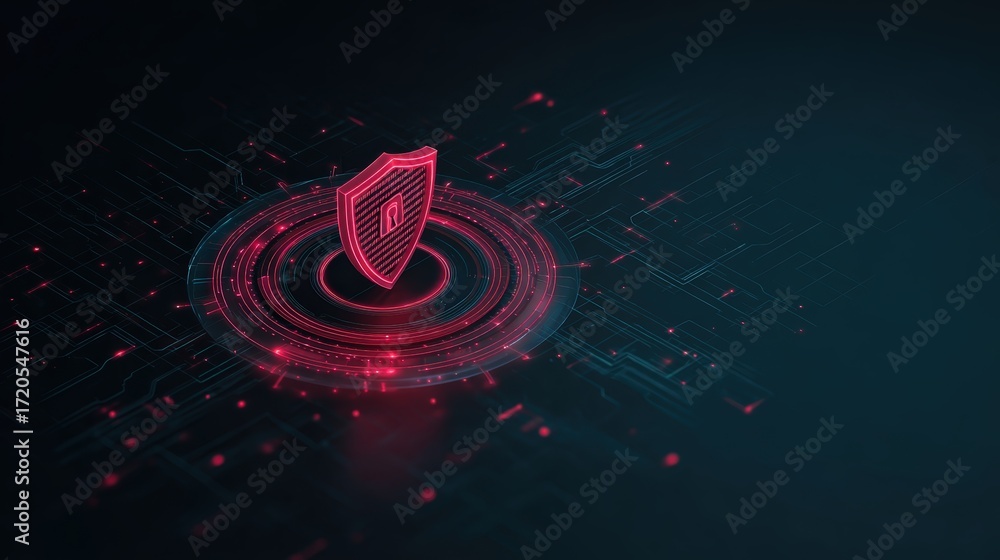 Poster futuristic digital shield symbolizing cybersecurity protection on glowing abstract background with c