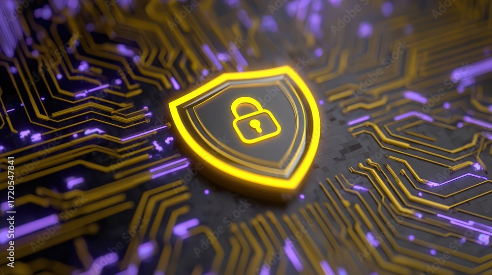 Fototapete modern technology background with shield symbol representing cybersecurity and data protection in di